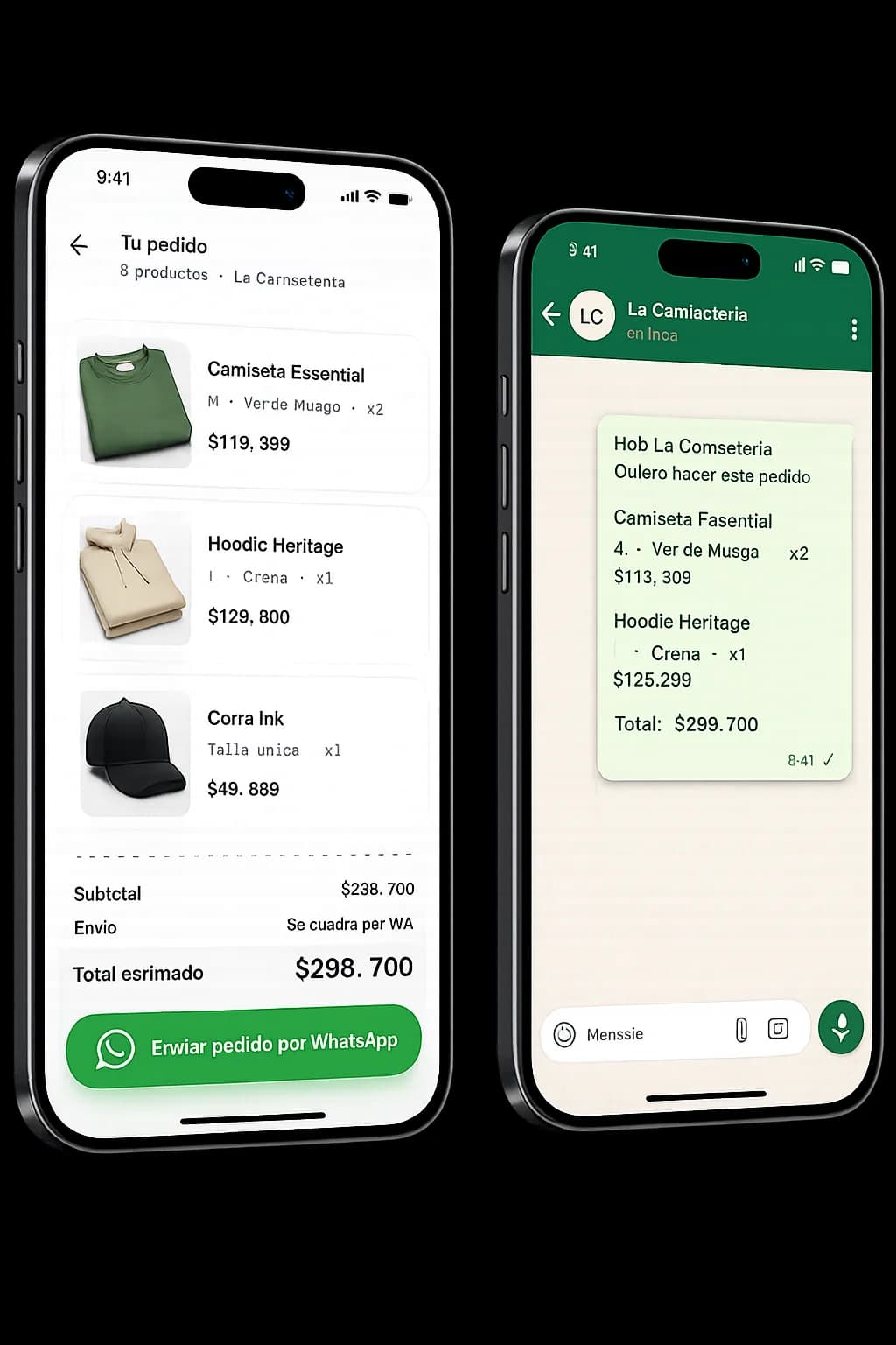 Cliente armando su pedido en una tienda y enviandolo por WhatsApp